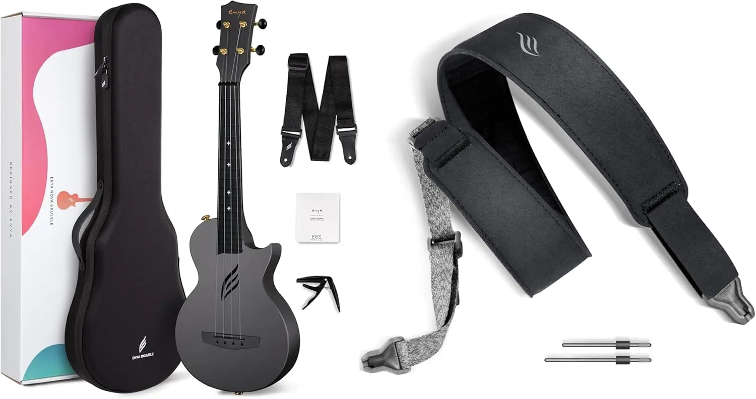 23-Inch Carbon Fiber Travel Concert Ukulele with Beginner Kit Including Online Lessons and Magnetic Strap