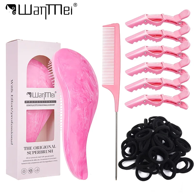 

Detangling Gentle Hairbrush with Soft Rat Tail Fine Comb Professional Alligator Clips with Elastic Hair Bands Hair Styling Tools