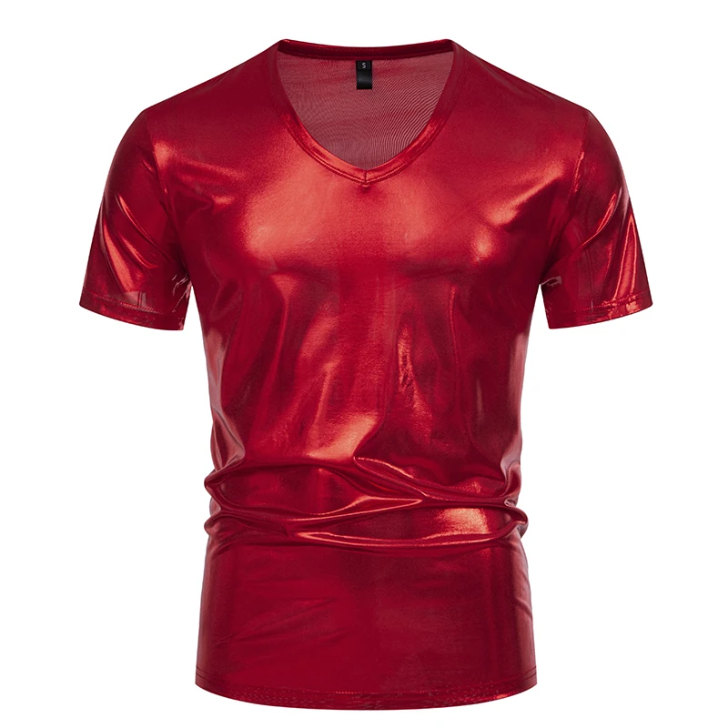 2024 Summer American Bright Short-sleeved T-shirt Mens Party Latin Stage Bright Short-sleeved T-shirt for Men