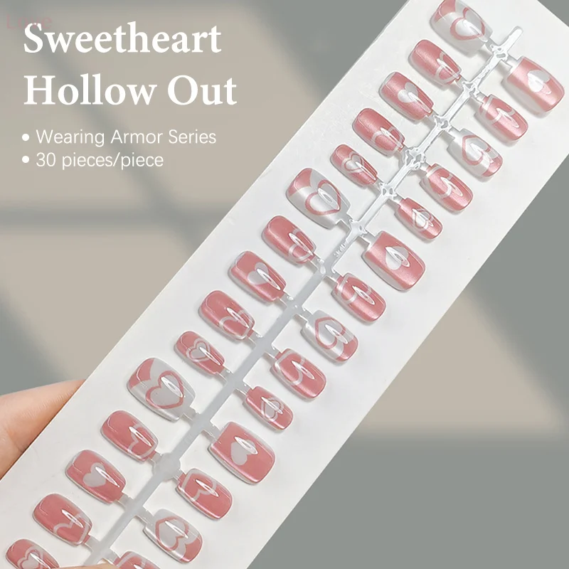 [L&P] 30 قطعة ضغط على شكل قلب على الأظافر مصنوع يدويًا قصير بغطاء كامل نصائح يمكن ارتداؤها للنساء أظافر مزيفة لتزيين الأظافر