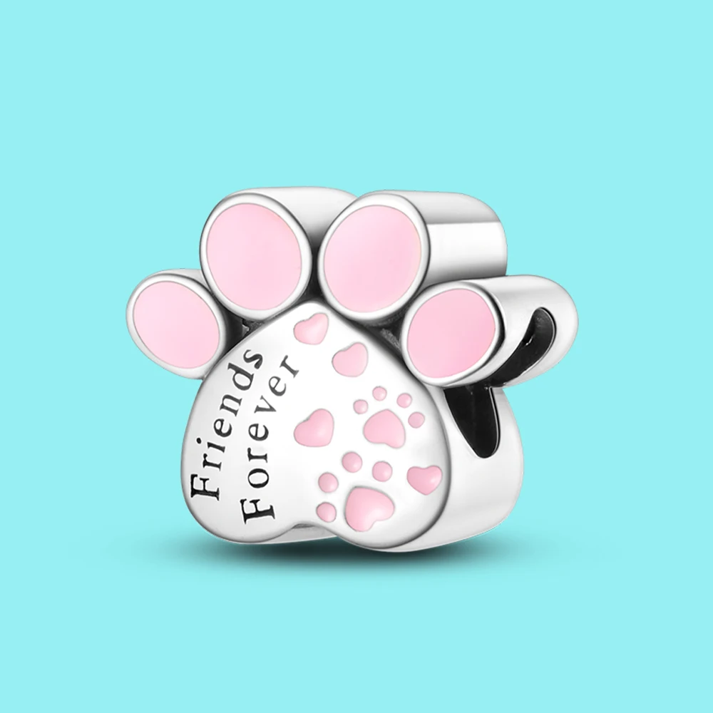 

Pendant Charm Bead 925 Sterling Silver Cute Pink Dog Paw Beads Fit Original Bracelet for Jewelry Making Valentine's Day gift