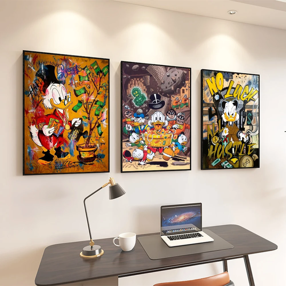 MINISO Disney Graffiti Donald Duck Wall Art Posters Pop Street  Classic Cartoon Home Decor Canvas Painting Murals Prints Picture