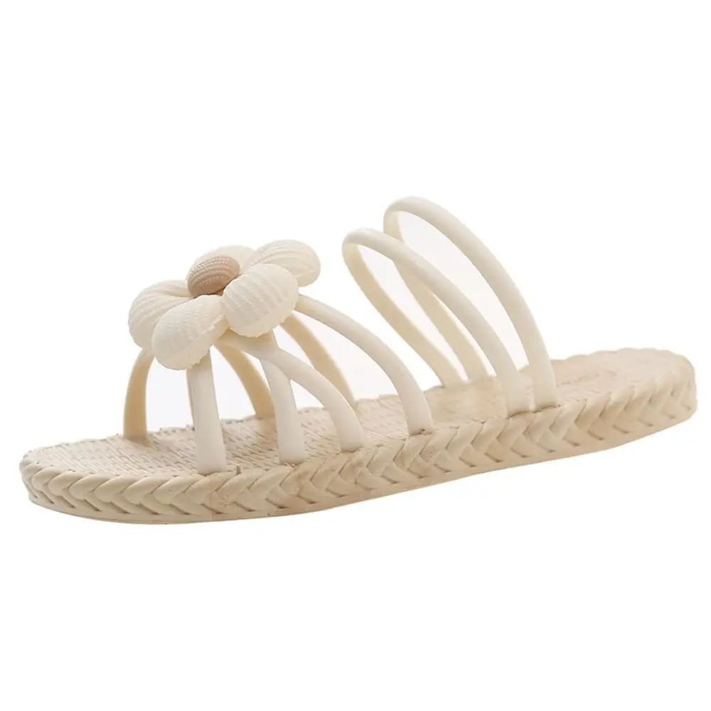 

Cute Anti-skid Women Flat Slippers Vacation Weave Design Summer Flower Slippers Bohemian Female Sandals Beach Flip Flops Daily