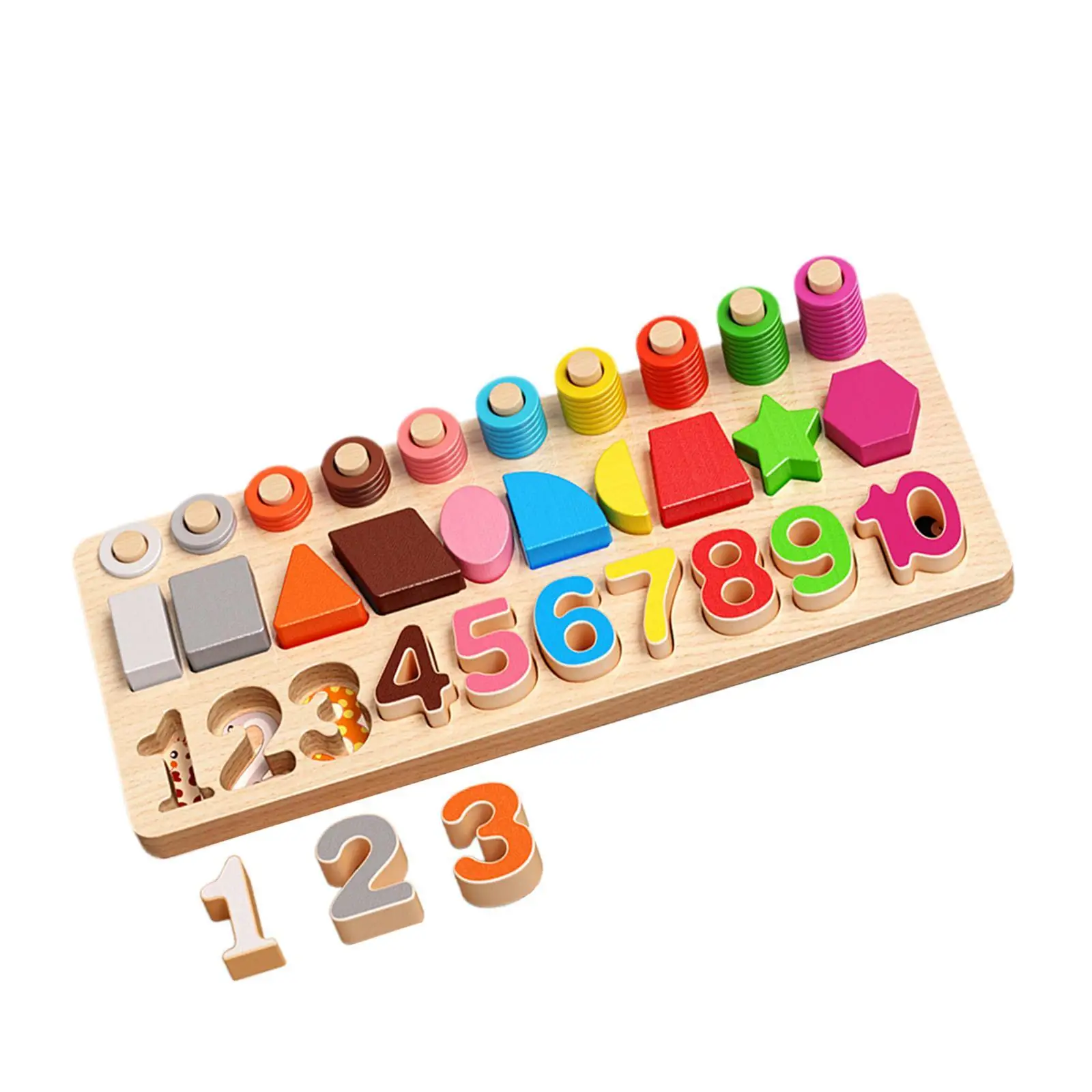 Number Board Math Shape Blocks Hand Eye Coordination Color Shape Sorting Matching Wooden Puzzle Toy for Kids 3 4 5 Years Old