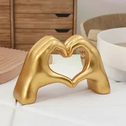 1pcs Golden Love Gesture Statues Sculptures Desktop Ornaments Minimalist Art Bookshelf Table Home Desk Tabletop Room Decoration