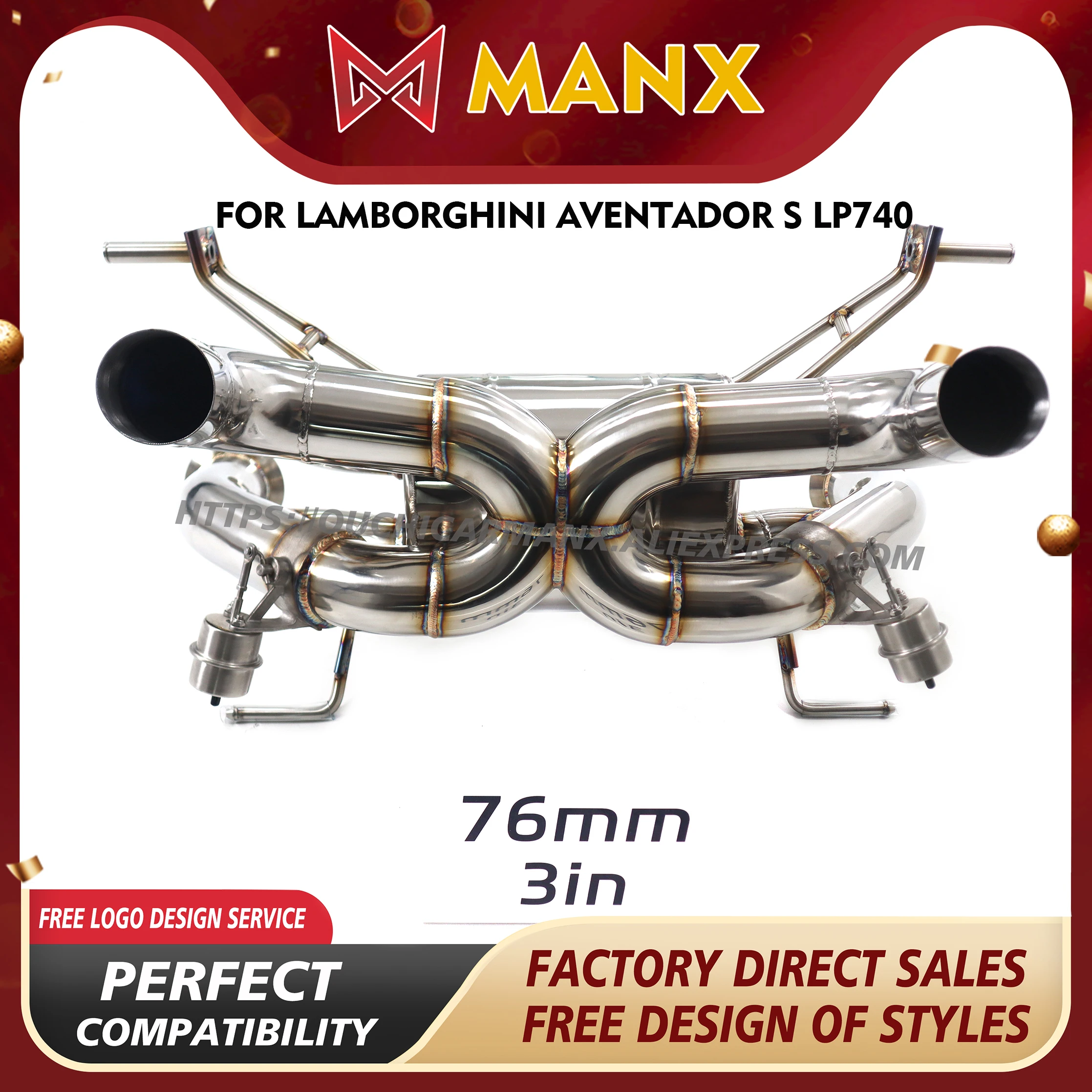

MANX for Lamborghini Aventador S LP740 upgrade SVJ Stainless steel Catback Exhaust system Vacuum valve High quality