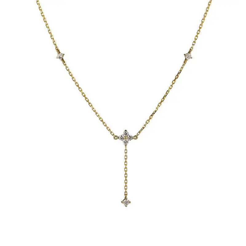 

925 Sterling Silver Plated 18K Gold Necklace with Zircon, Women's Clover INS Mini Collarbone Chain, Premium Jewelry Gift