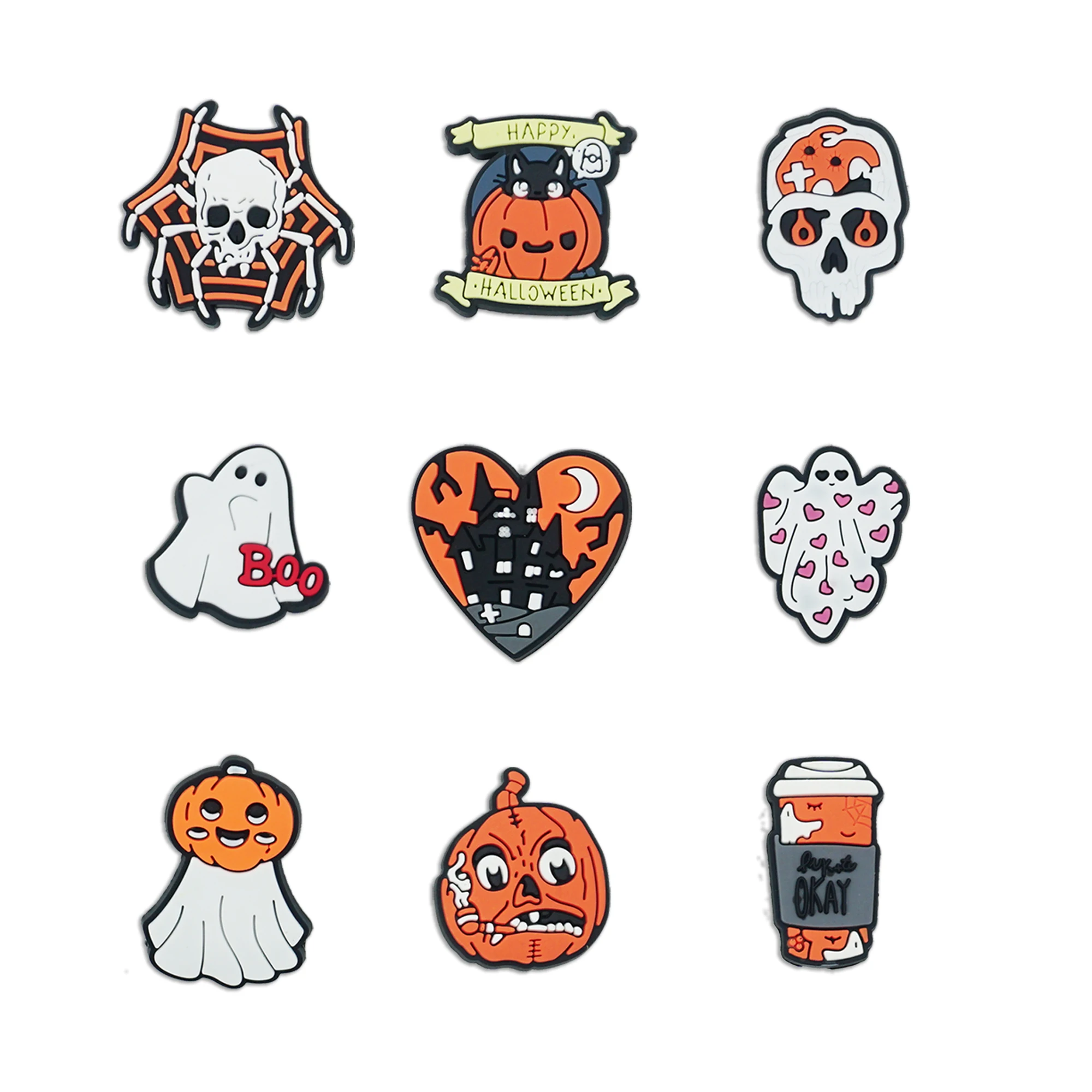 Conjunto de amuletos para sapatos com tema de Halloween - 16 peças novas com abóboras, aranhas e fantasmas assustadores para adicionar decorações de sapatos de estilo festivo