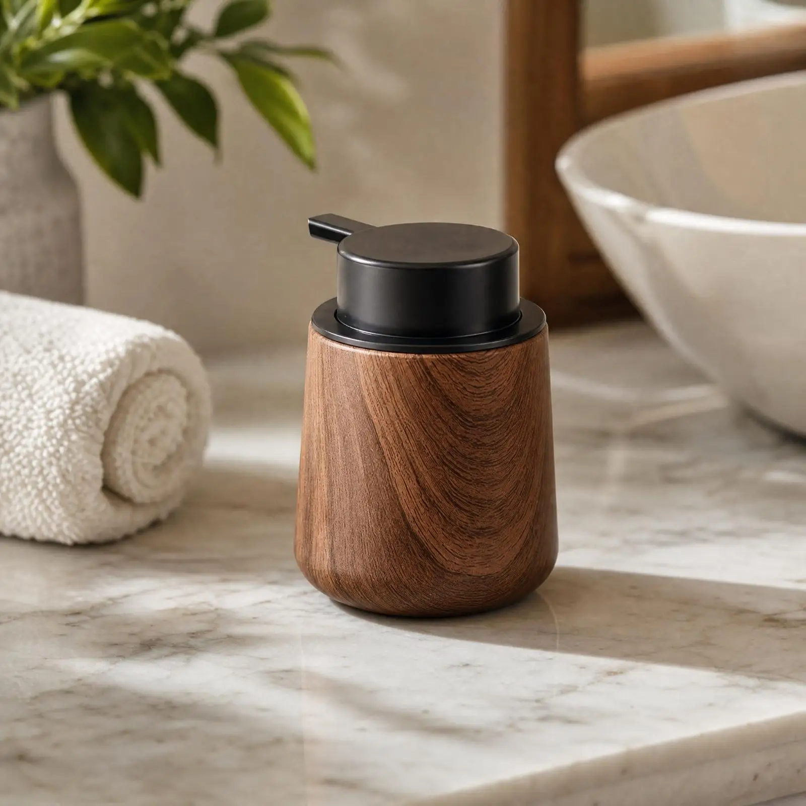 Refillable Foaming Dispenser with Wood-Grain Finish Mess-Complimentary Refill Foaming Lotion Dispenser Bottle 250ml Compact