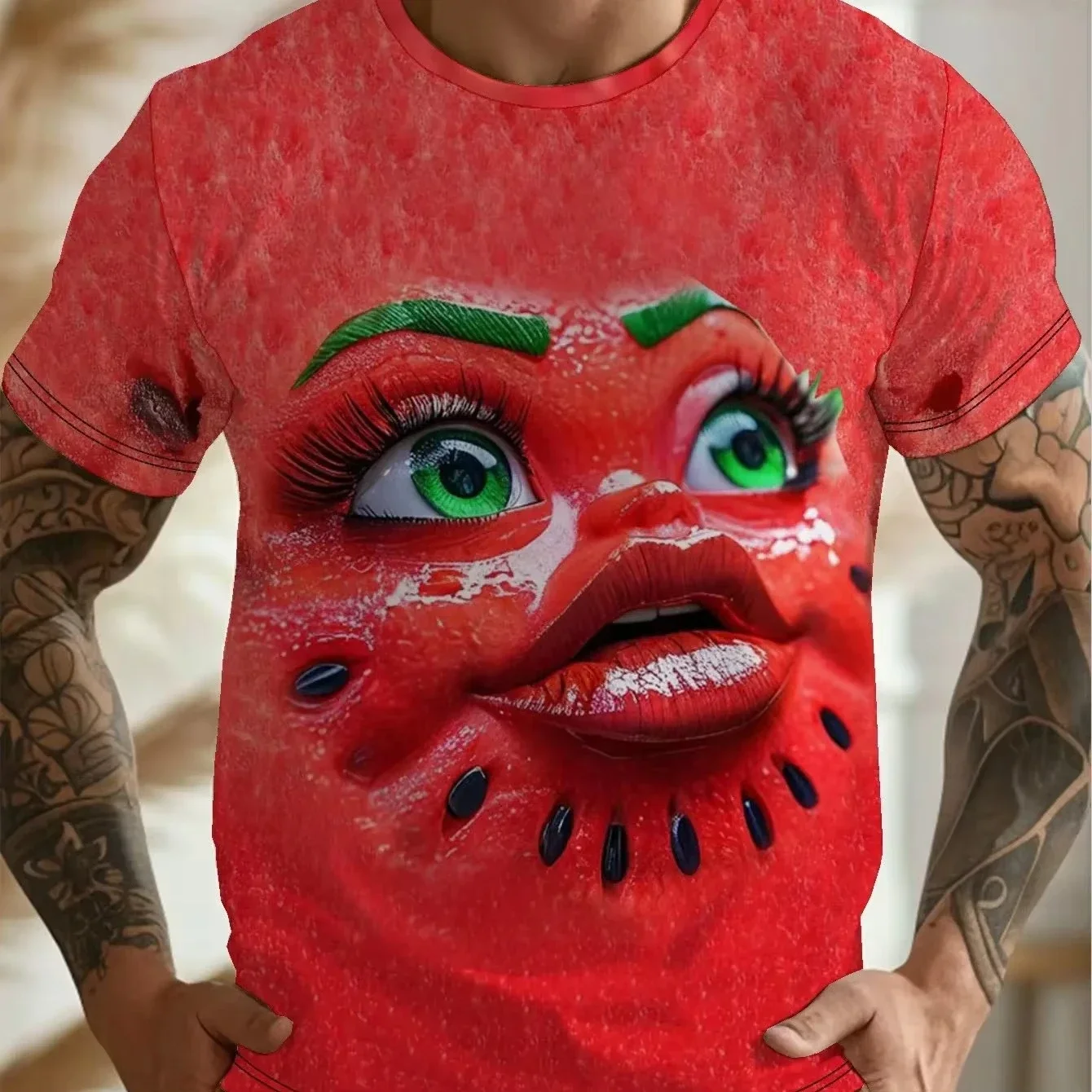 Strawberry Face Funny Men's T-shirts 3D Fruit Print Short Sleeve Summer Casual Novelty Party Streetwear Graphic Tee Top Gift