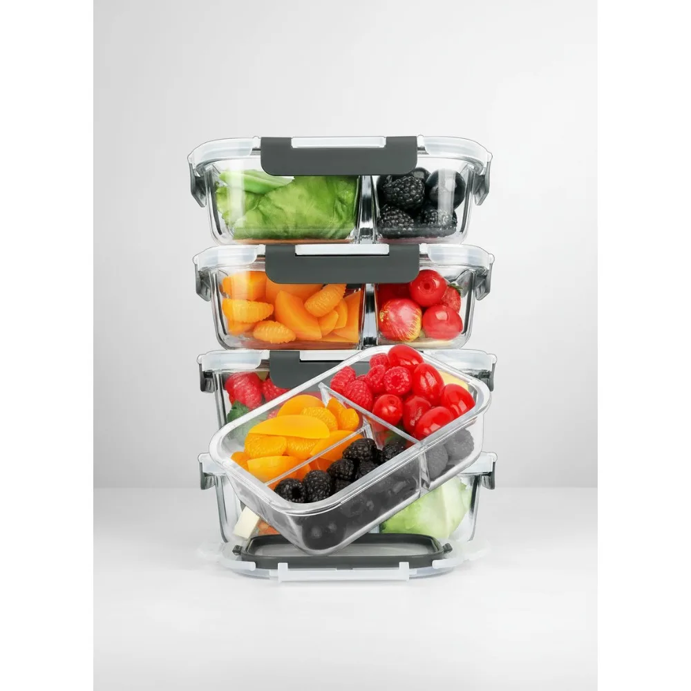 

5 упаковок стеклянных контейнеров для приготовления еды на 36 унций с крышками, коробка для бенто с 3 отделениями для здорового питания, можно использовать в микроволновой печи и в посудомоечной машине