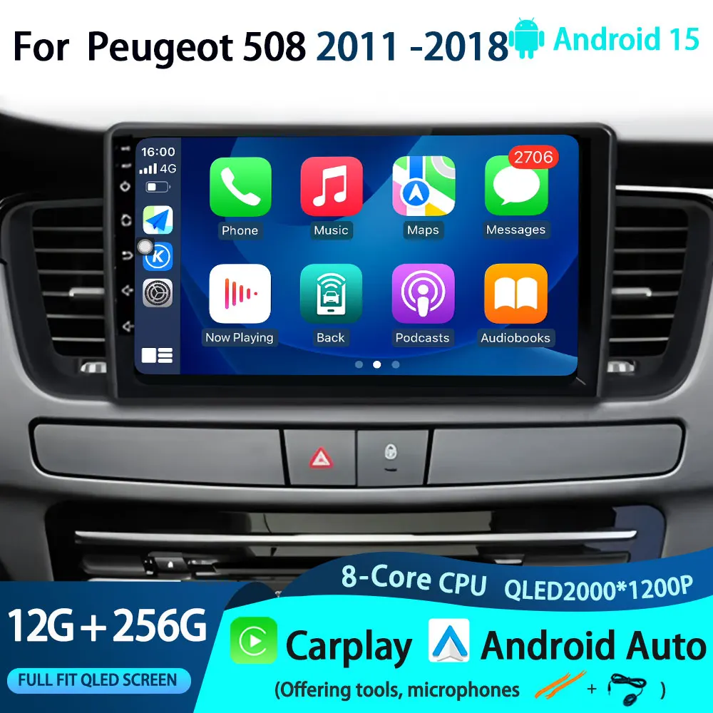 

Android 15 Navigation Multimedia Player For Peugeot 508 2011 -2018 Car Radio GPS WiFi 4G Video Carplay Auto