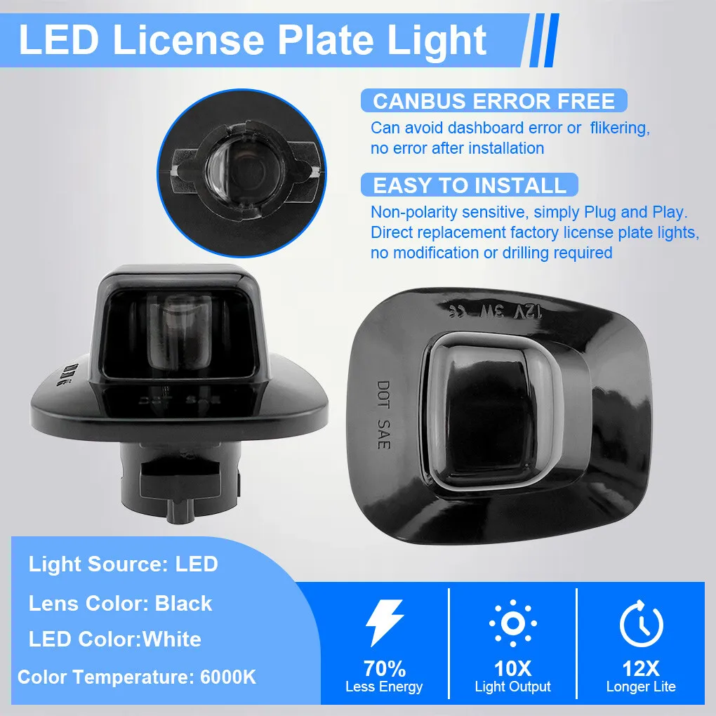 Winetis 2 قطعة لسيارة تشيفي شيفروليه جي إم سي C/K الضواحي تاهو يوكون 6000K أبيض LED كروم مصباح علامة رقم مصابيح لوحة الترخيص #5