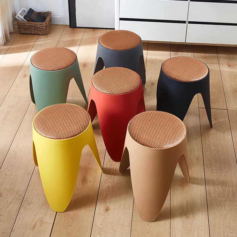 Nordic Creative Plastic Stool Household Thickened Living Room Plastic Stool Vulcanized Rubber Round Stool Simple Makeup