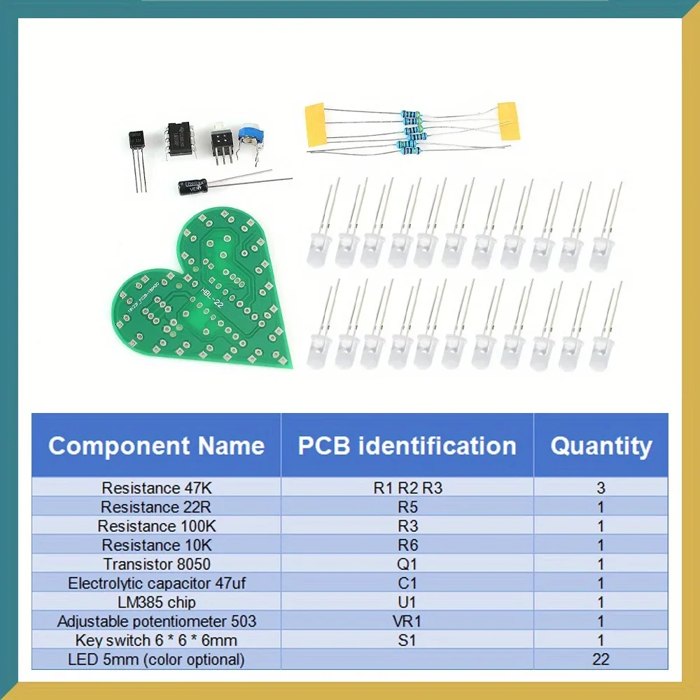 طقم إلكتروني ذاتي الصنع على شكل قلب LED ضوء التنفس طقم إلكتروني أبيض أحمر أزرق مكونات إلكترونية لوحة ممارسة اللحام #5