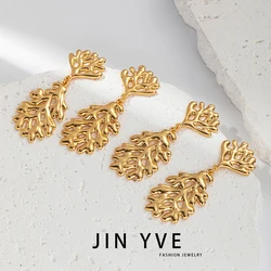 May@RZ Coral Shaped Stainless Steel Stud Earring For Daily Wear Elegant Women's Jewelry 14K Gold Plated Earring