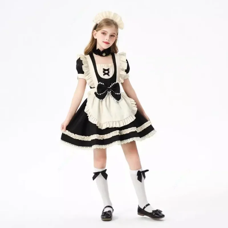 Halloween Blue Girl Maid Dress Children Clothing Lolita Maid Cute Lolita Dress Children Fluffy Skirt Carnival Height 110-150cm