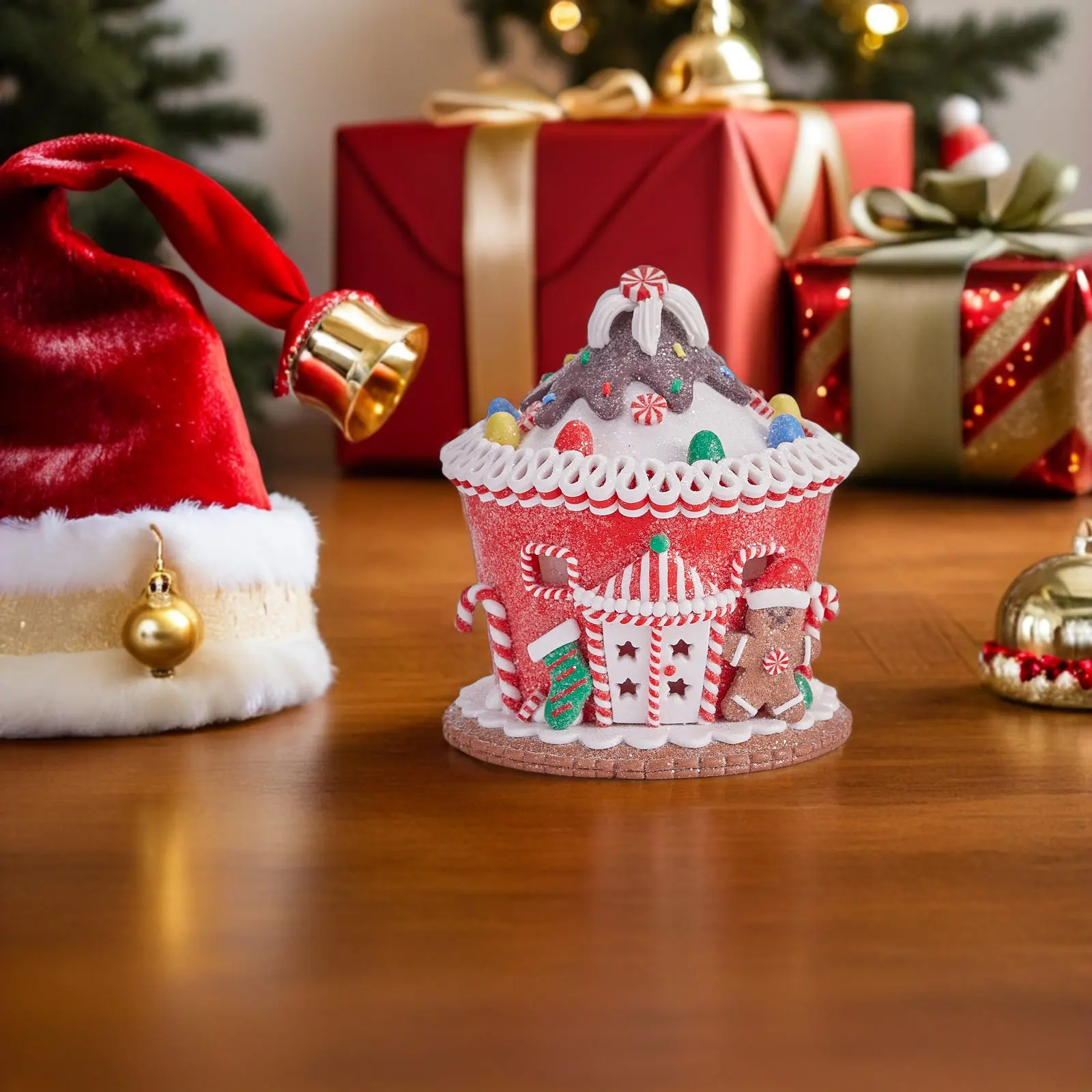 Resin Lighted Gingerbread LED Christmas Tabletop Decor Warm Ambiance Festive Holiday Centerpiece Winter Village Decoration