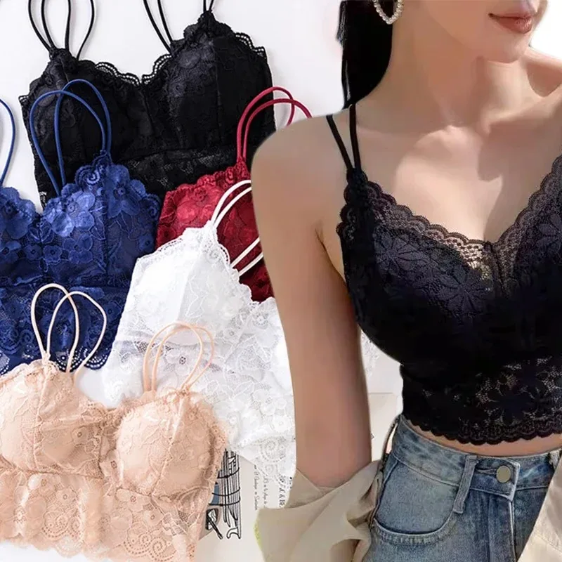 New Women Wireless Lace Bra Push Up Bralette Sexy Lingerie Full Cup Backless Vest Ultrath Brassiere Soft Top Plus Size Underwear