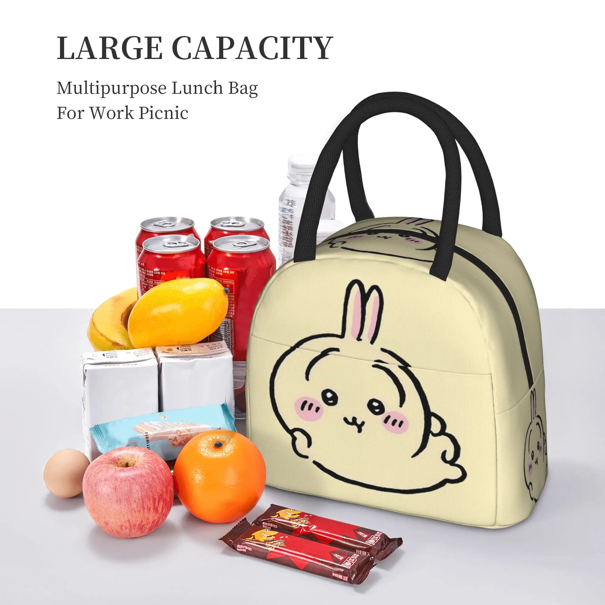 Cartoon Cute Chiikawas Isolierte Lunchtaschen, Kühltasche, Essensbehälter, tragbare Tragetasche, Lunchbox, Bento-Tasche, Büro, Picknick – Detail 3