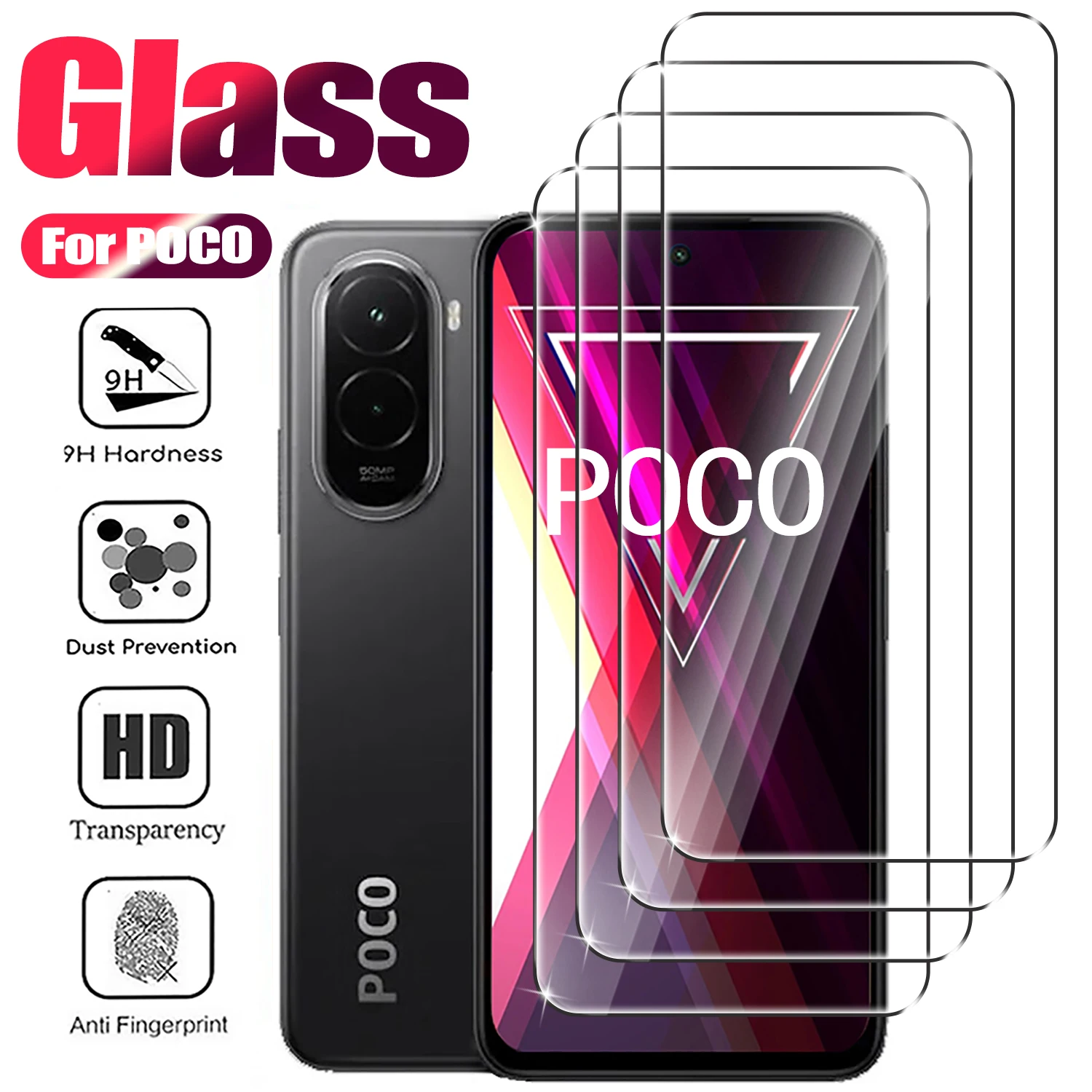1-4Pcs Tempered Glass For POCO X7 X6 X5 Pro X4 X3 GT Screen Protector on Xiaomi POCO M7 Plus M5 M4 M3 M6 Pro 4G 5G Glass
