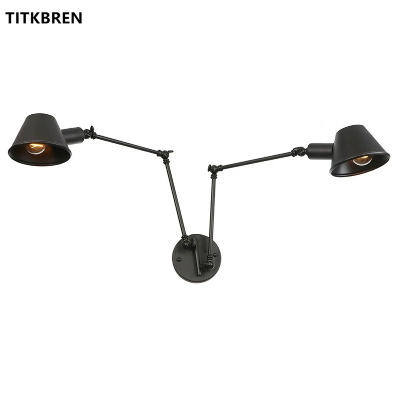 Rural Retro Adjustable Long Swing Arm Wall Lamp Reading Lights on the Wall Iron Shade Black Rust Color Home Luminaire Fixtures