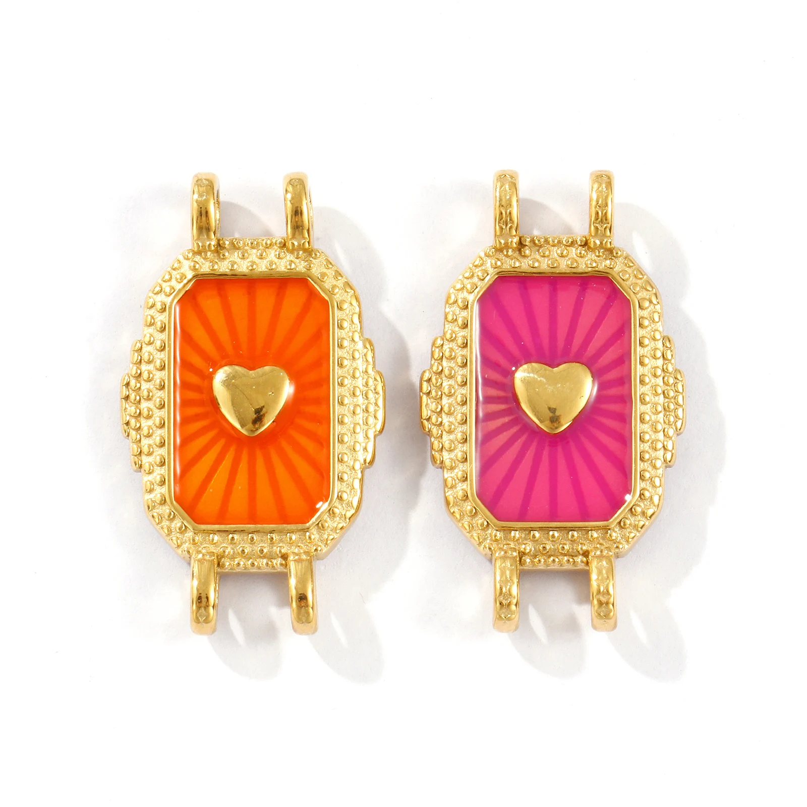 1 PC Waterproof 304 Stainless Steel Enamel Octagon Heart Connectors Charms Pendants 18K Gold Plated For DIY Necklace 3.1cmx1.8cm