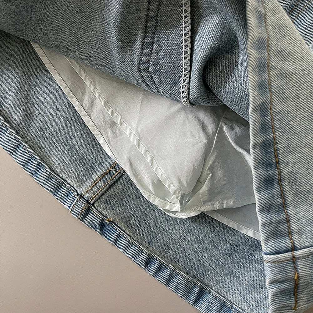 Women Casual A-Line Denim Short Skirt Vintage Solid Color High Waist Pockets Beach Holiday Party Skirts for 18-24 Years Old