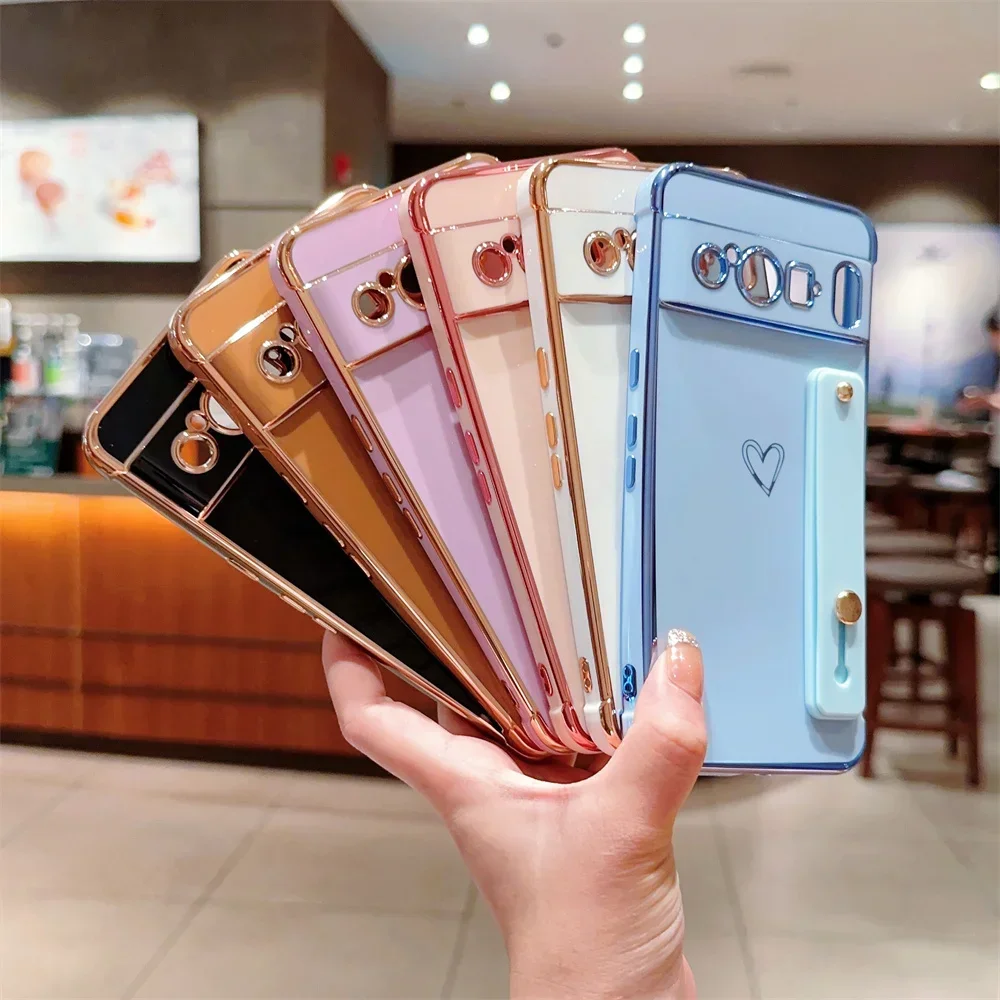 Luxus Mode INS Girlish Liebe Herz Weiche Fall Für Google Pixel 10 9 Pro XL 8A Strap Ständer Stoßfest stoßstange Schützen Abdeckung
