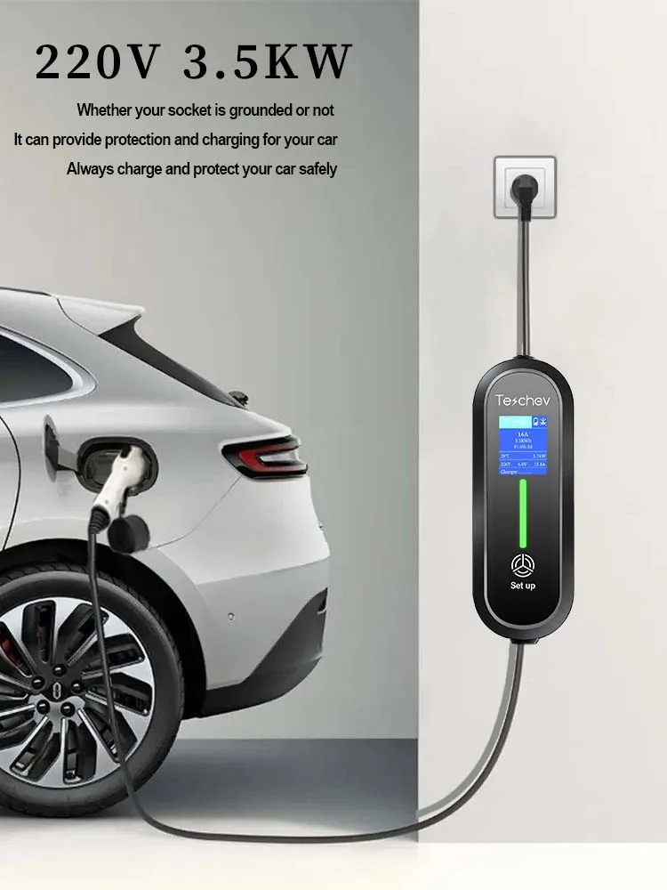 Przenośna ładowarka EV 3.5kW 16A Typ 2, wtyczka Schuko, domowa ładowarka do samochodów elektrycznych z wyświetlaczem LCD, kabel do szybkiego ładowania dla wszystkich pojazdów elektrycznych Typ 2 — 2