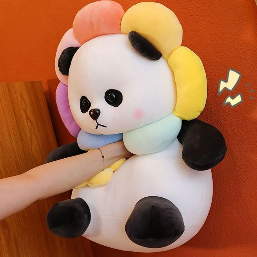 Zaino giocattolo in peluche panda girasole da 25 cm Simpatico tesoro nazionale animale panda bambola regali per il compleanno di Natale dei bambini