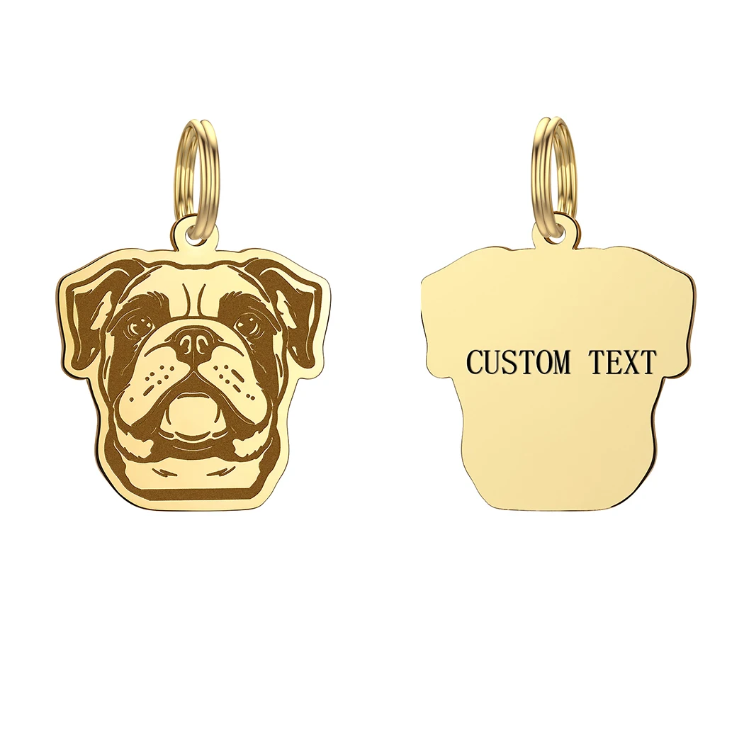 Stainless Steel Bulldog Custom Dog Collar Tag Pendant Keychain For Animal Engraving Name Personalized Number Puppy Accessories