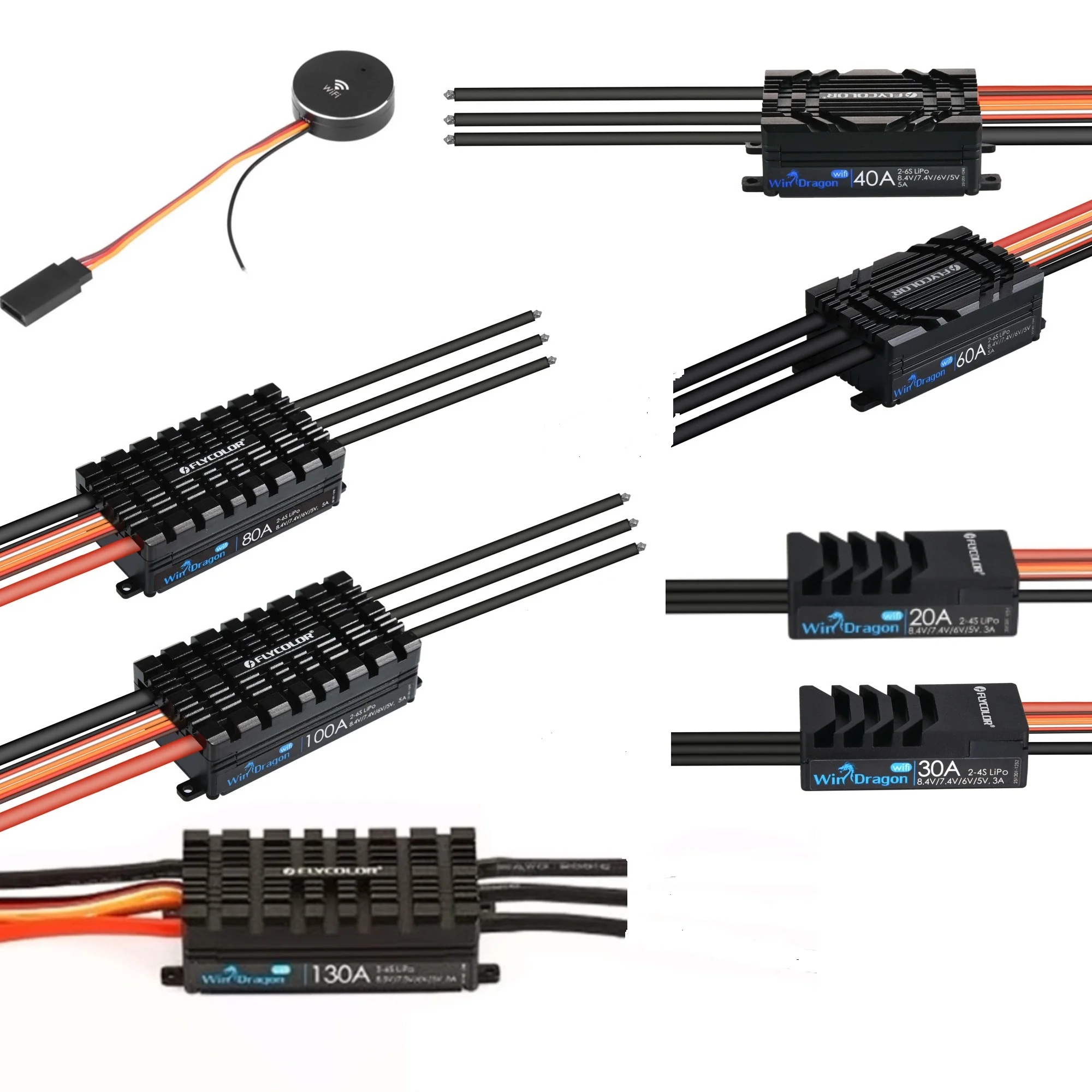 

Flycolor WinDragon 2-4S 20A 30A 2-6S 40A 60A 80A 100A 130A ESC с регулируемым программированием приложения BEC Wi-Fi 3A/5A для радиоуправляемых самолетов