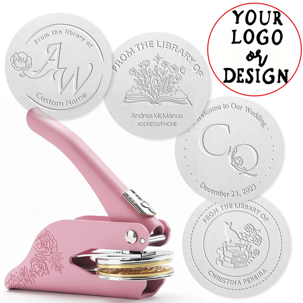 Embosser de libros personalizado, estampador de libros de biblioteca personalizado, diseño de texto o logotipo para libros, tarjetas de visita, papel DIY