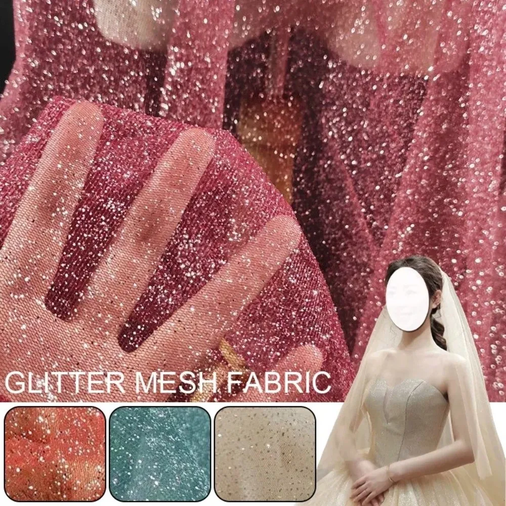 Nuovo 45cmX150cm Maglia Sparkle Tessuto Cucito FAI DA TE Morbido Sparkle Tulle Tessuto Glitter Paillettes Colore Solido Decorazione Materiale
