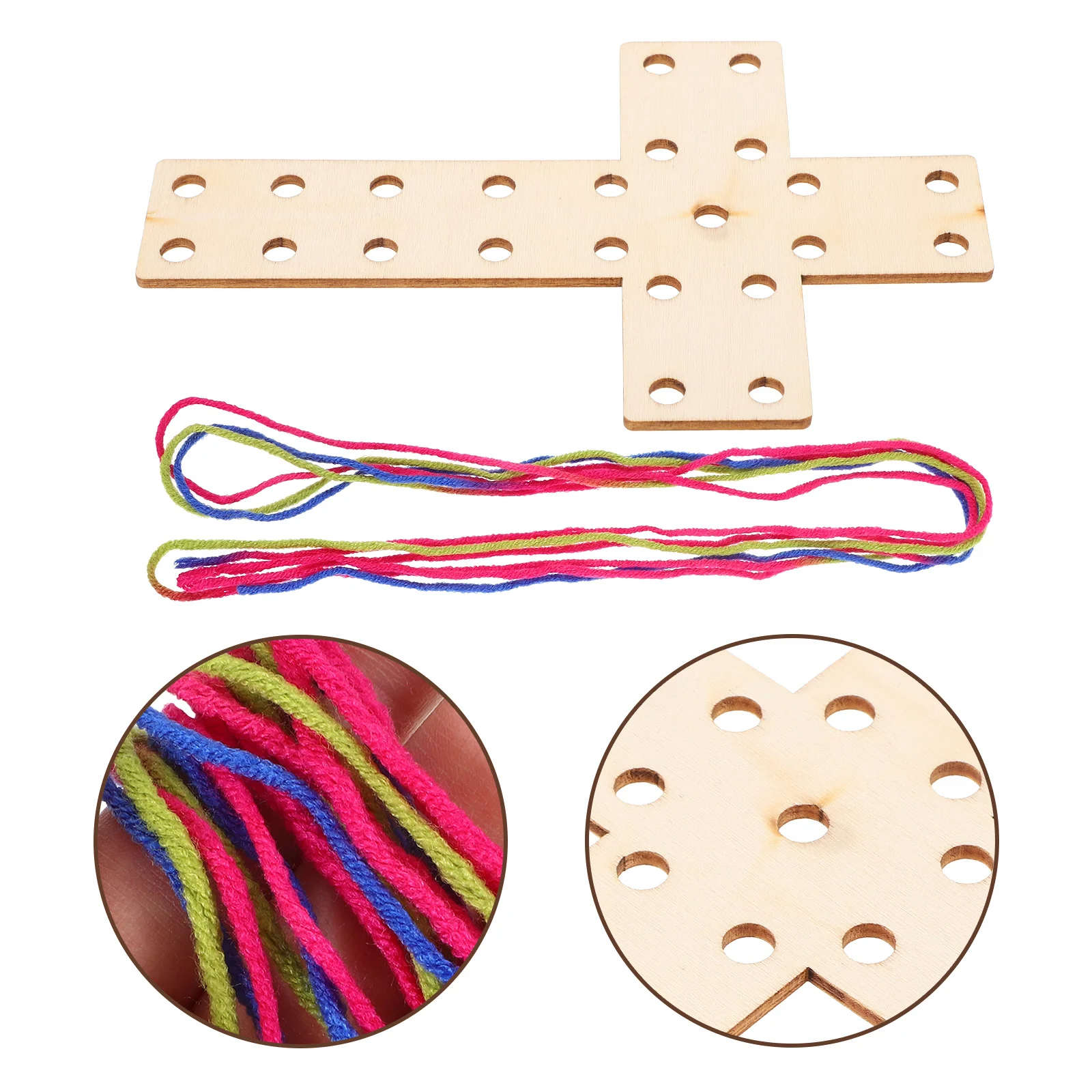 

Wood Cross Weaving Set Yarn Craft Kit Wooden Cross Stitch Material Durable Longevity Easy to Use for Home Decor
