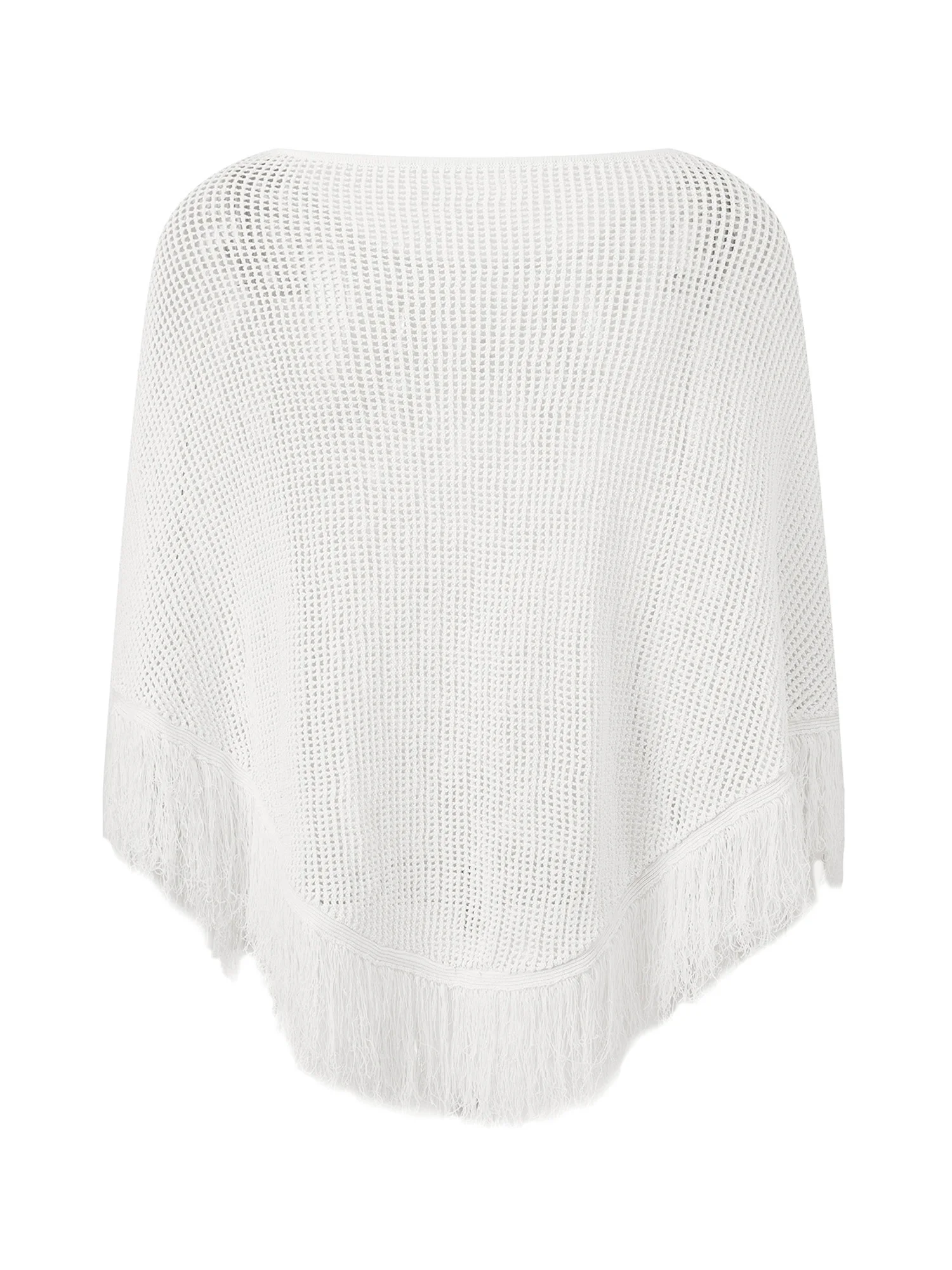 

Женский вязаный крючком пуловер оверсайз с прозрачной отделкой и бахромой для стильной летней пляжной одежды