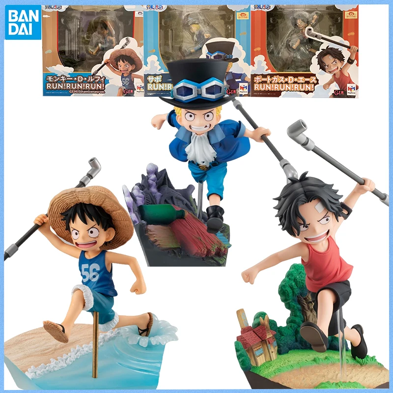

BANDAI MegaHouse GEM Оригинальный ONE PIECE Luffy ACE Sabo Run! Белоснение! Белоснение! Эксклюзивная фигурка 15-й Crunchyroll для коллекционера
