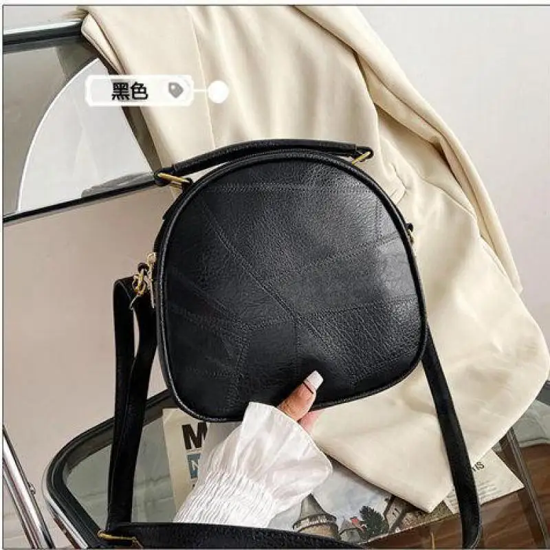 Retro Original Design Geometric Shape Splicing Circular Handbag Simple And Casual Versatile Single Shoulder Crossbody Women Bag