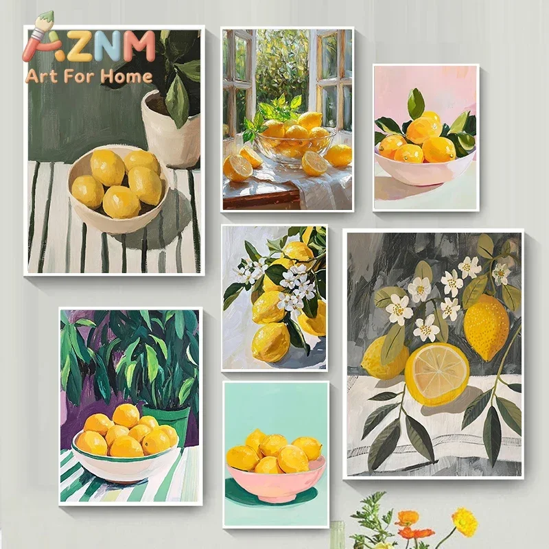 Calm And Gentle Lemon Still Life  Painting Art Posters Canvas Printing Kitchen Restaurant Retro Wall Decoration Painting
