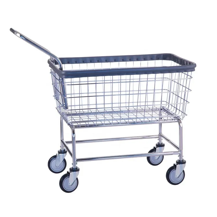 Chrome Plating Steel Wire Laundry Basket Trolley Cart on Wheels with Handle