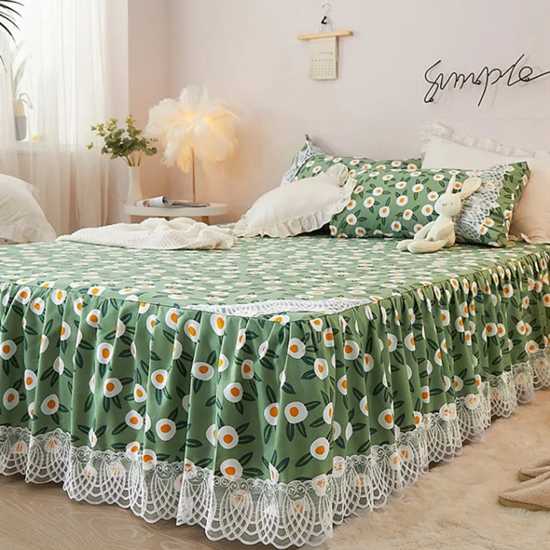 Skirt Style Bed Cover Breathable Bedspread Bed150/180/200 Bed Skirt Print Bed Linen with Elastic Band (Pillowcase Need Order)