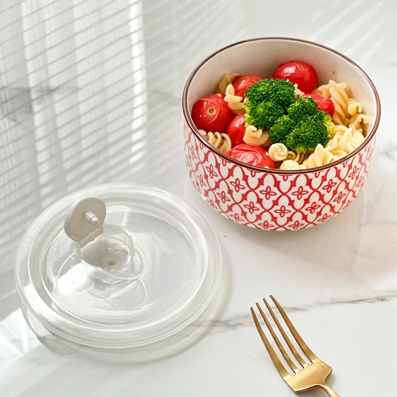 1-Pack 5.3 Inch Bohemian Lidded Fresh-Keeping Bowl, Microwave-Safe Multi-Purpose Fresh-keeping Bowl, Fruit/Salad/Pasta/Rice/Soup