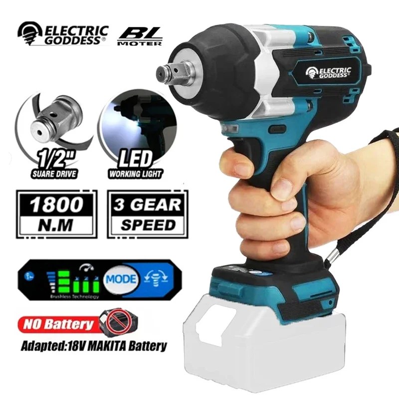 DTW700 1800 N.M 7200rpm Cordless Impact Wrench 1/2 inch  Suitable for Makita 18V Lithium-ion Battery Torque Brushless Power Tool