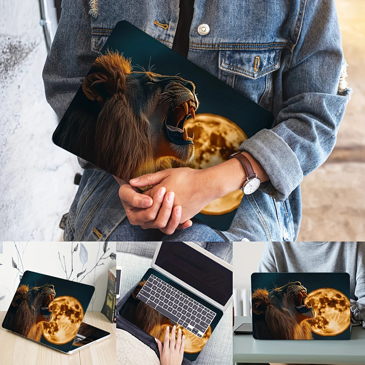 قطعتان من ملصقات الفينيل الفنية على شكل أسد طافوا مقاومة للخدش ملصقات جلدية للكمبيوتر المحمول تناسب أجهزة الكمبيوتر المحمولة وملصق على طراز الرسوم المتحركة