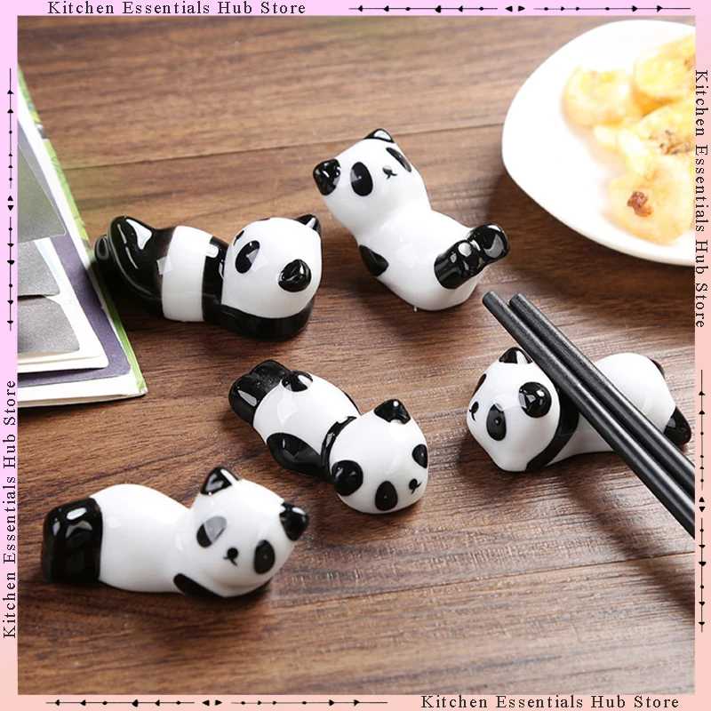 8pcs Ceramic Creative Chopsticks Rack Cute Panda Style Chopsticks Holder Home Dining Table Decors Restaurant Table Pen Shelf