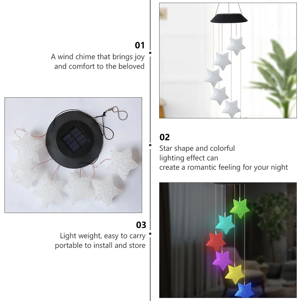 

6 Star Shape Lights Solar Wind Chime Lamp Portable Install Store Christmas Decor Festive Atmosphere Solar Power