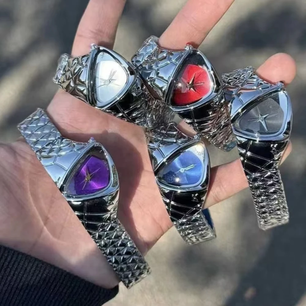 NEW Personality Y2K Mens Quartz Watch Snake Shaped Dragon Scale Stainless Steel Band Special Dial Fashion Cyberpunk Wristwatch