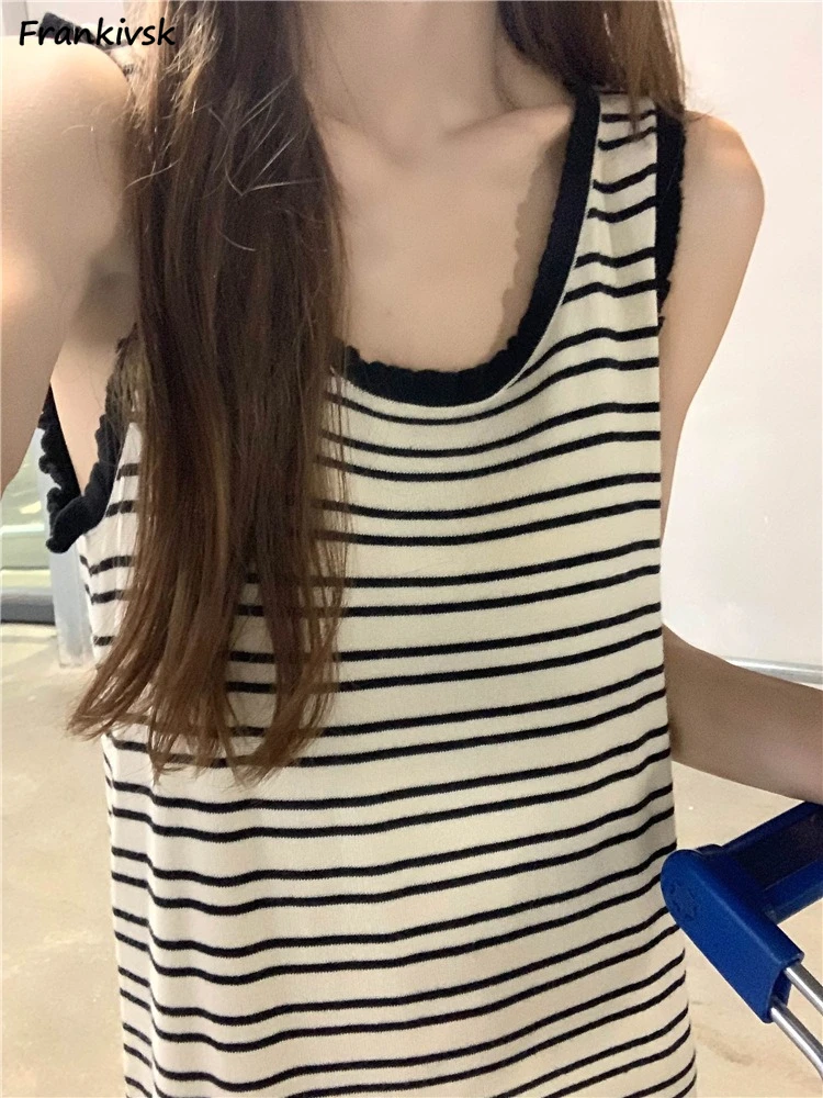 Women Dresses Comfortable Fashion Leisure Sleeveless Summer Chill Breathable All-match Streetwear Korean Style Pullover Striped