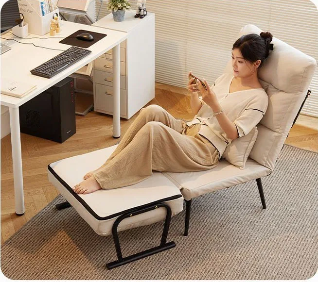 Folding lounge fabric chair single extend sofa bed for office rest summer recliner